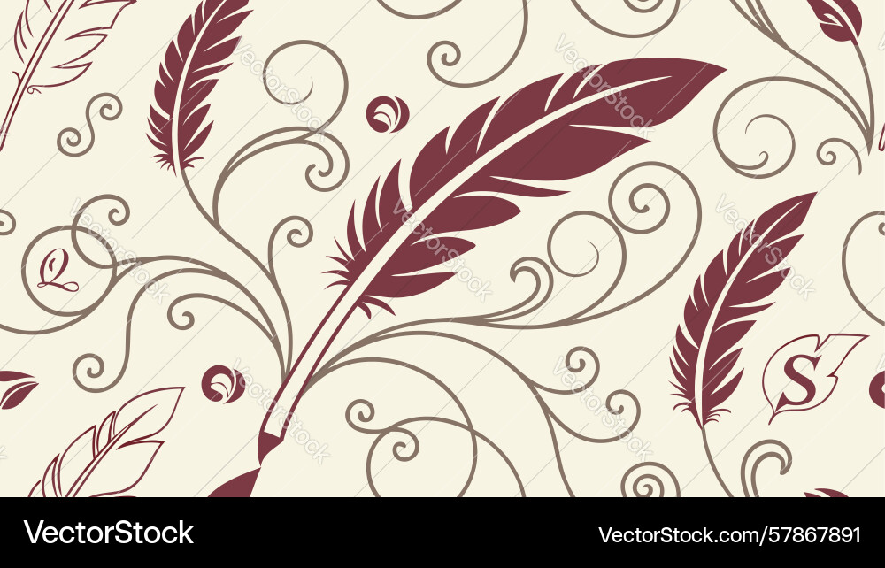 Baroque scrollwork feathers seamless pattern Vector Image