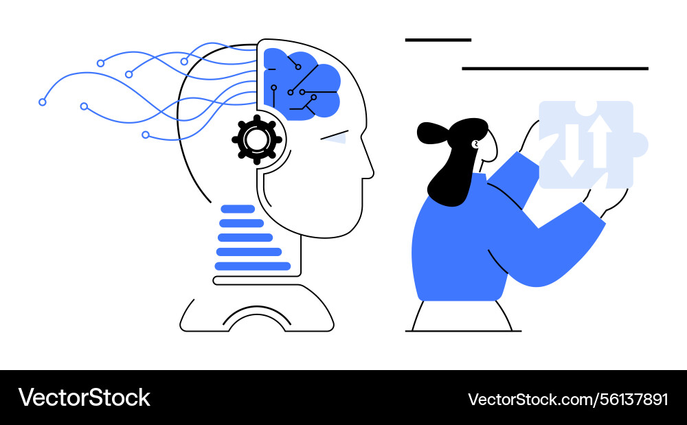 Human Collaboration With Artificial Intelligence Vector Image