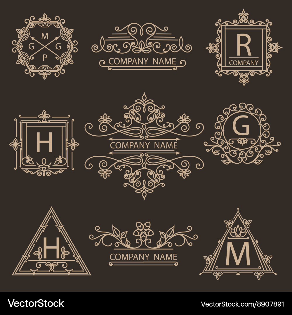 Set monogram ornamental logos emblem vector image