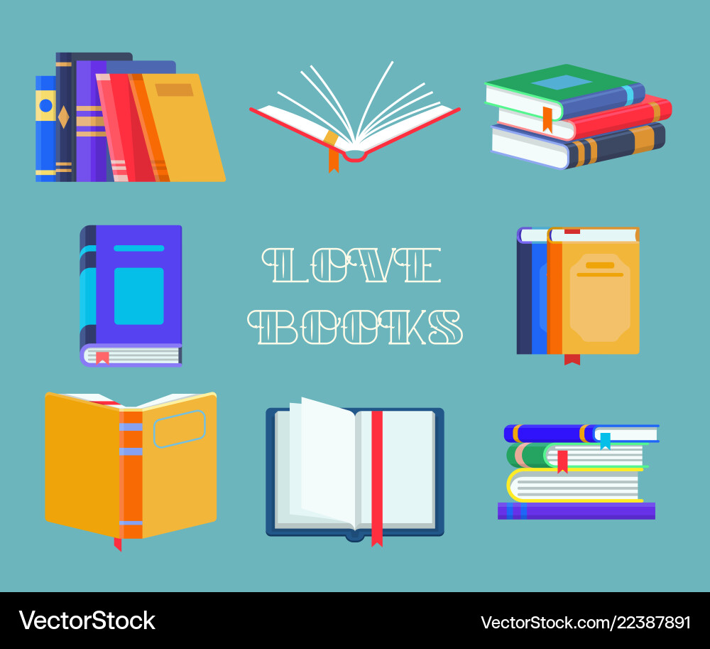 Set of isolated opened textbooks book with mark Set of isolated opened textbooks book with mark vector image