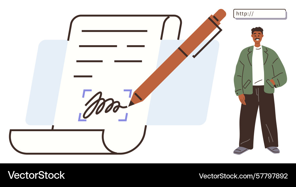 Digital signing of document with person vector image