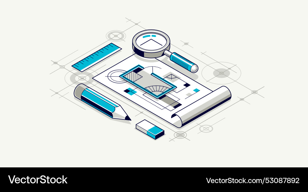 Engineering Concept Blueprint Isometric vector image