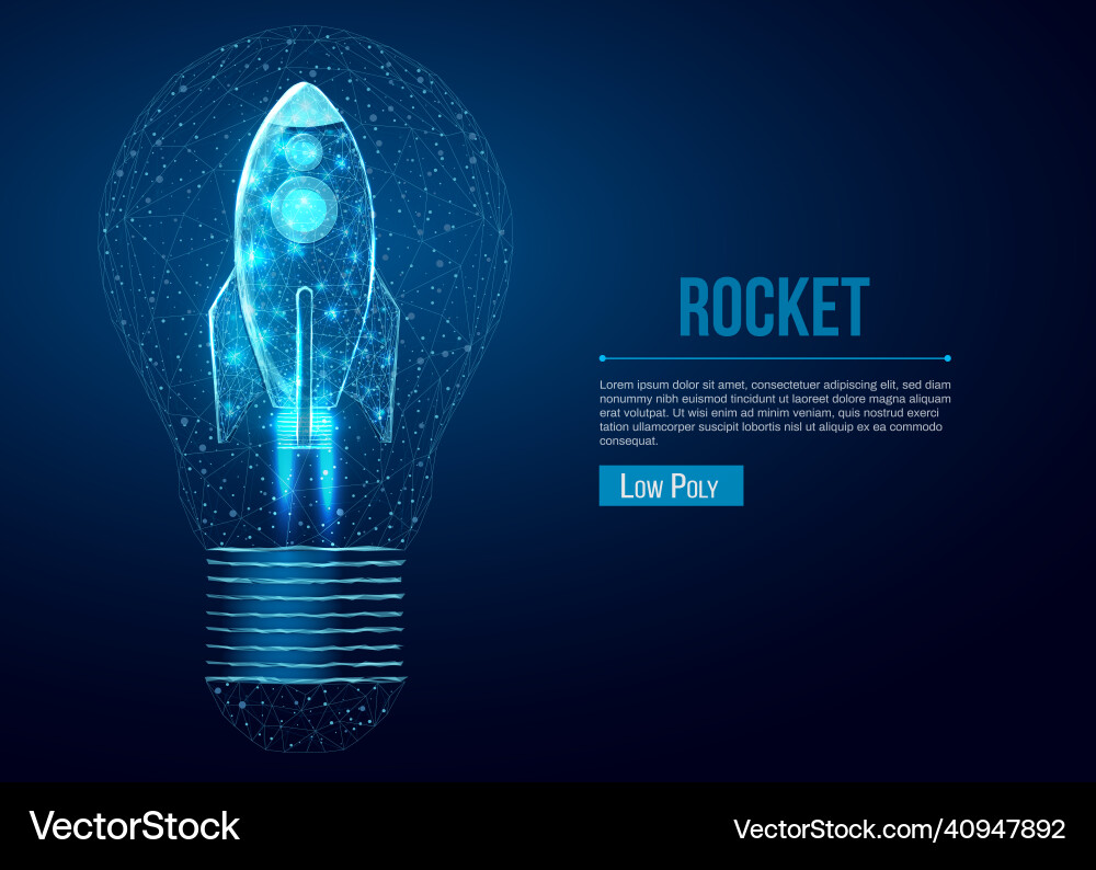 Rocket launch in lightbulb wireframe polygonal Rocket launch in lightbulb wireframe polygonal vector image
