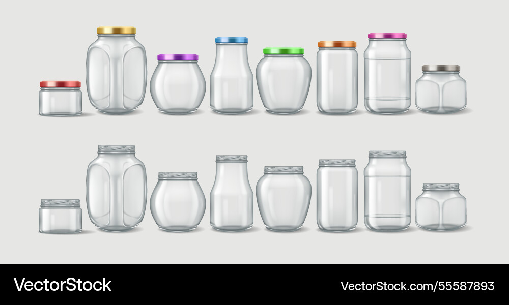 Collection of transparent jars with and without Vector Image