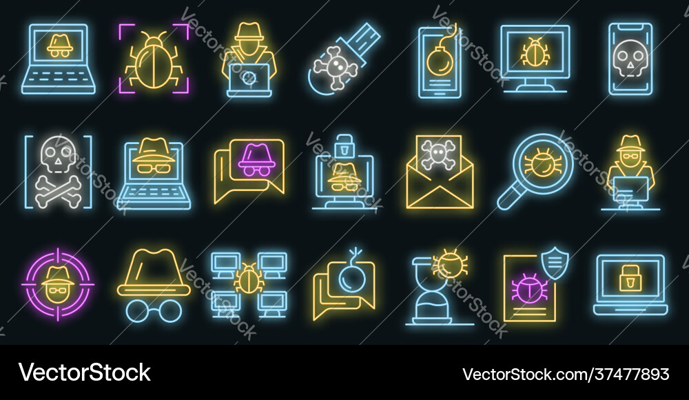 Hacker icons set neon Hacker icons set neon vector image