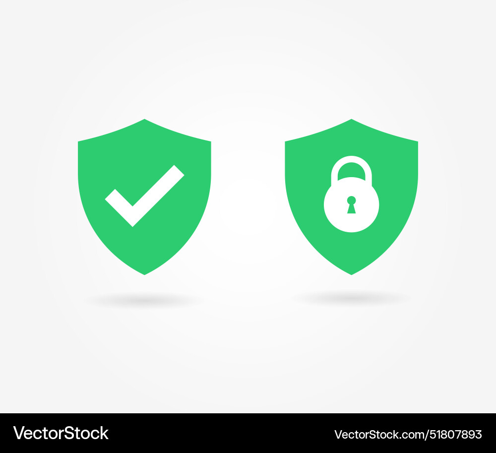 Shields with a checkmark and padlock icon Shields with a checkmark and padlock icon vector image