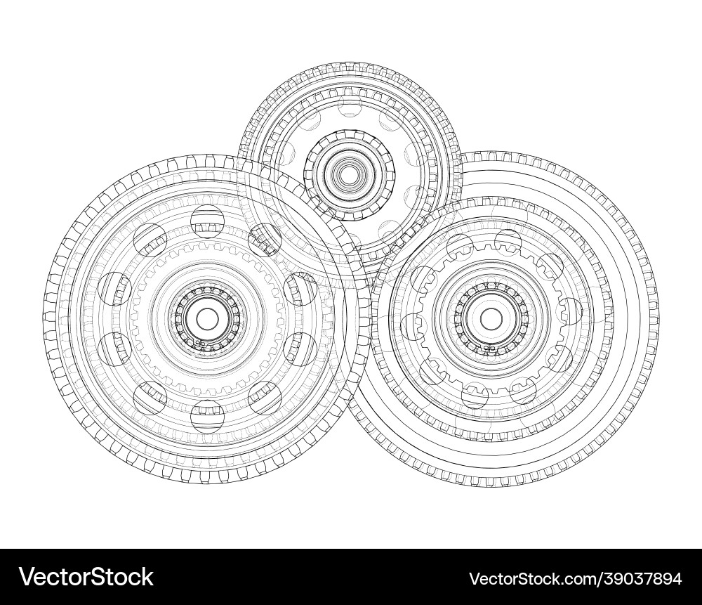 Gearbox sketch rendering of 3d Gearbox sketch rendering of 3d Vector Image