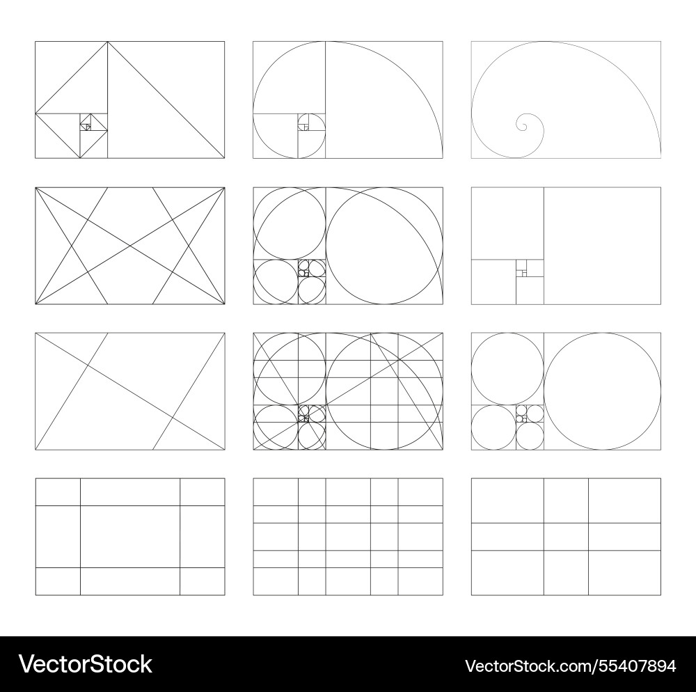 Golden ratio frames rectangles fibonacci array vector image