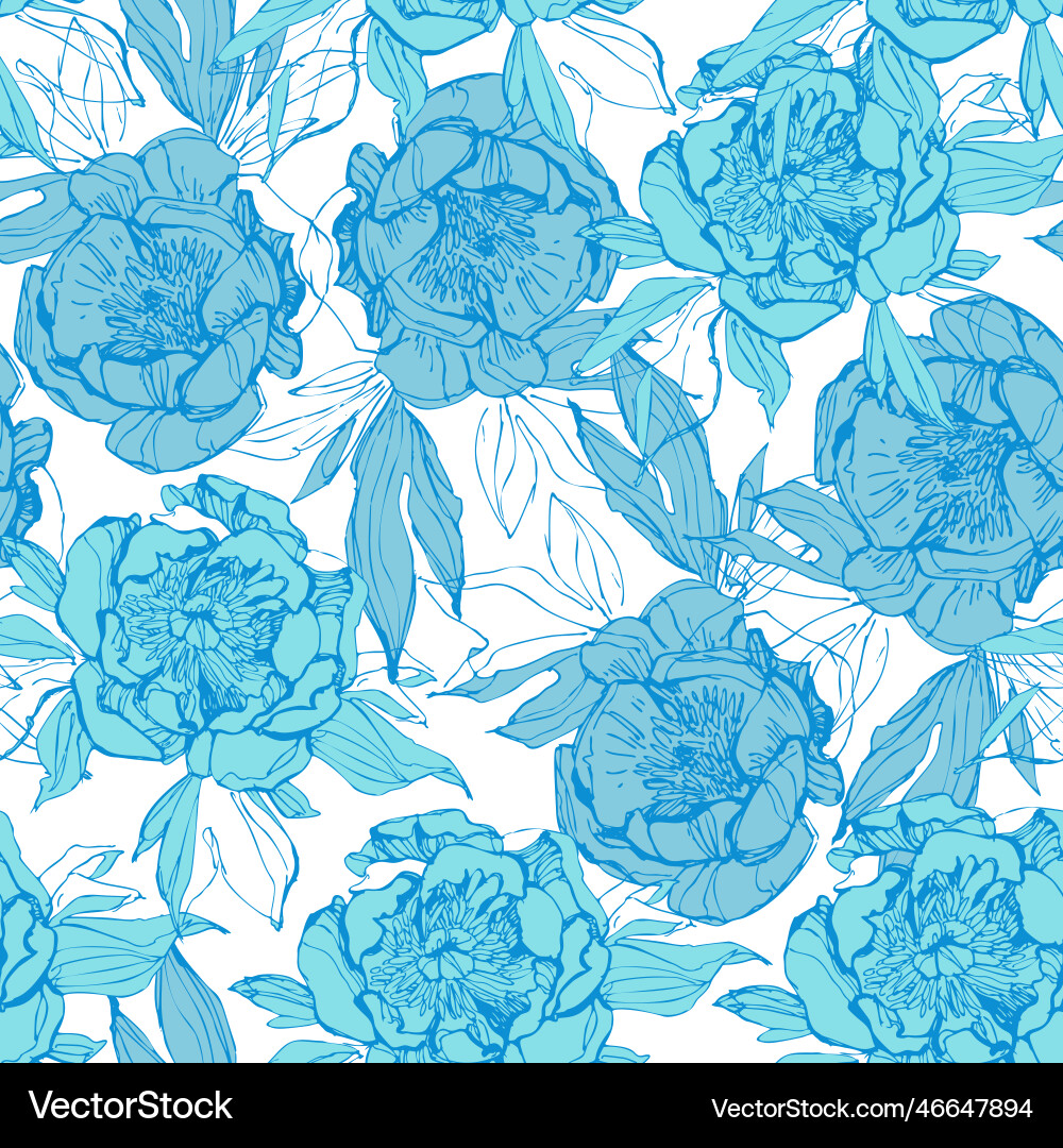 Line sketch peonies seamless pattern peony vector image