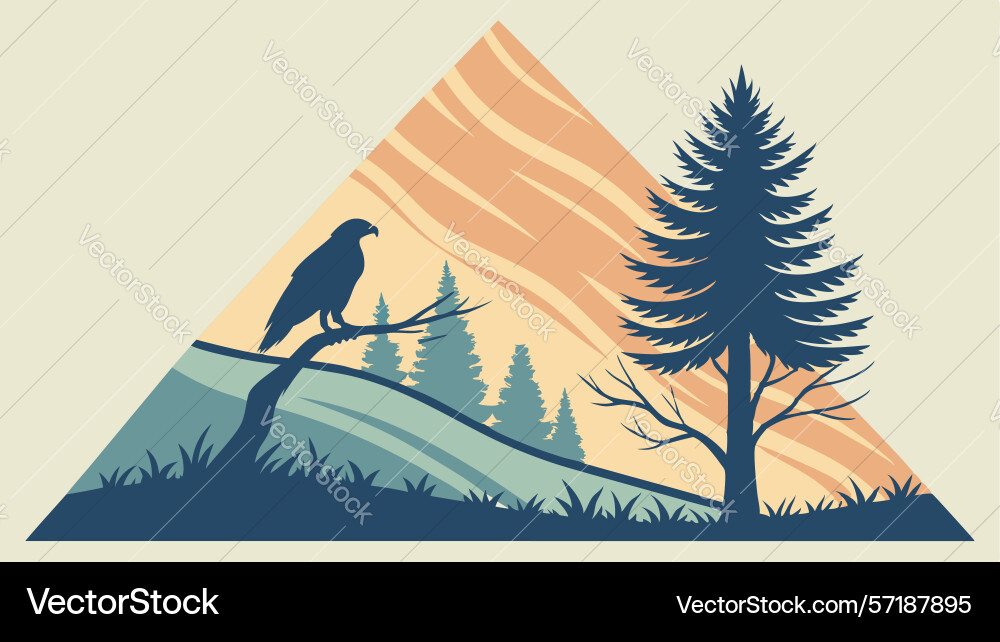 Bird on tree branch geometric abstract nature vector image