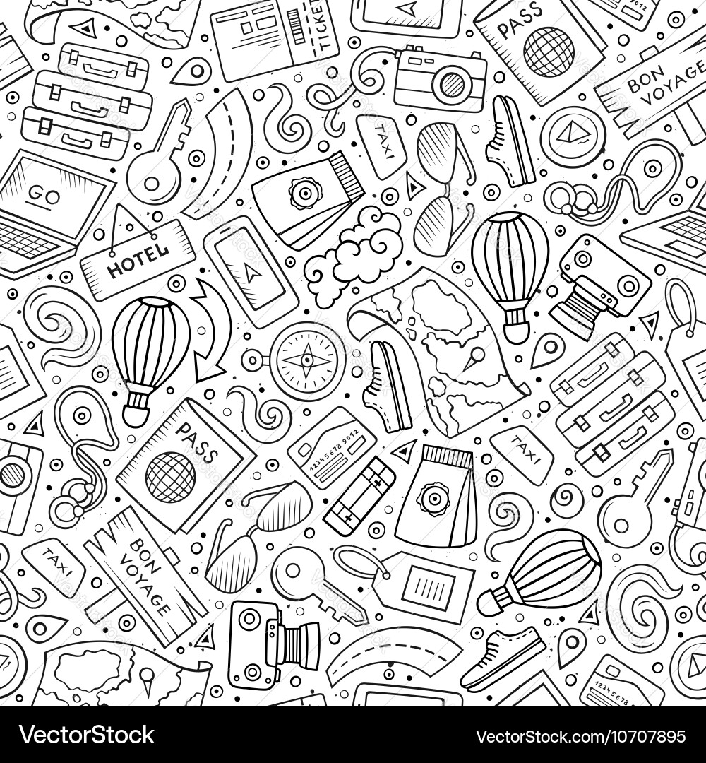 Cartoon traveling seamless pattern with lots Vector Image
