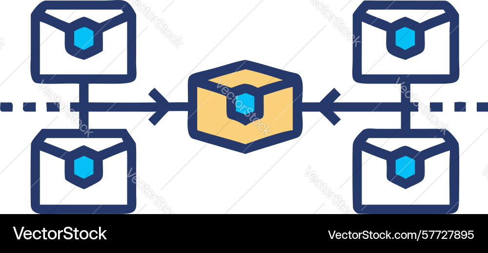 Interconnected boxes network data flow system vector image