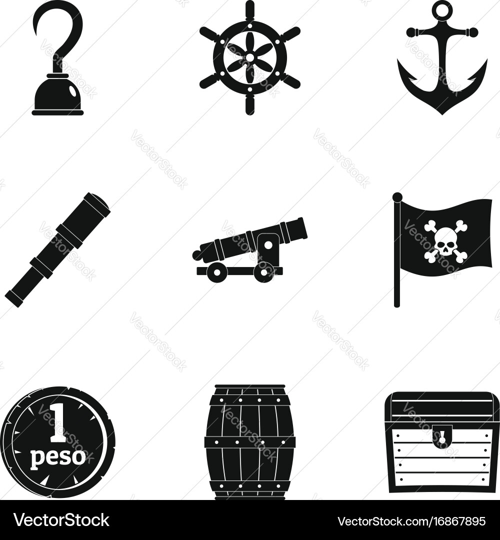 Pirates attributes icon set simple style Vector Image