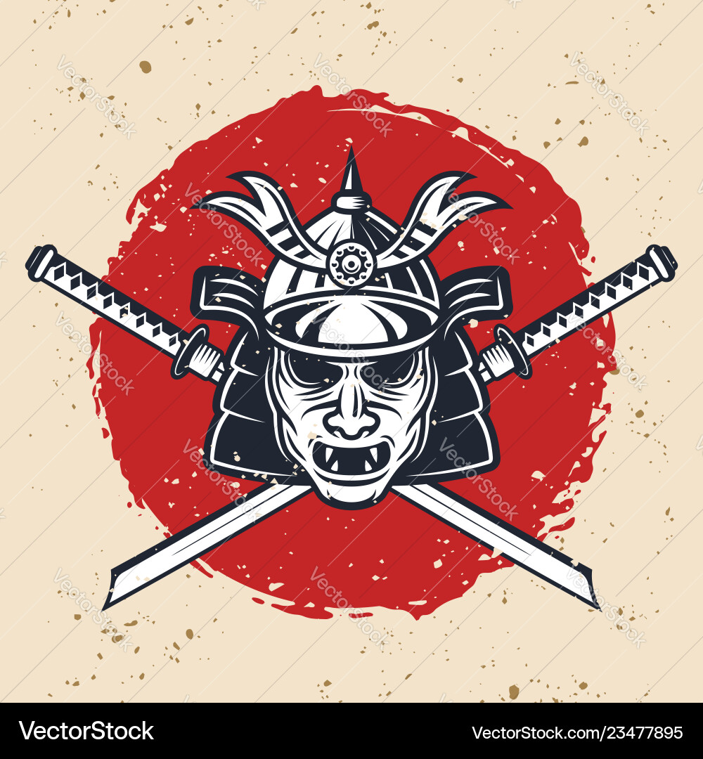 Samurai Mask with Swords Vector Image