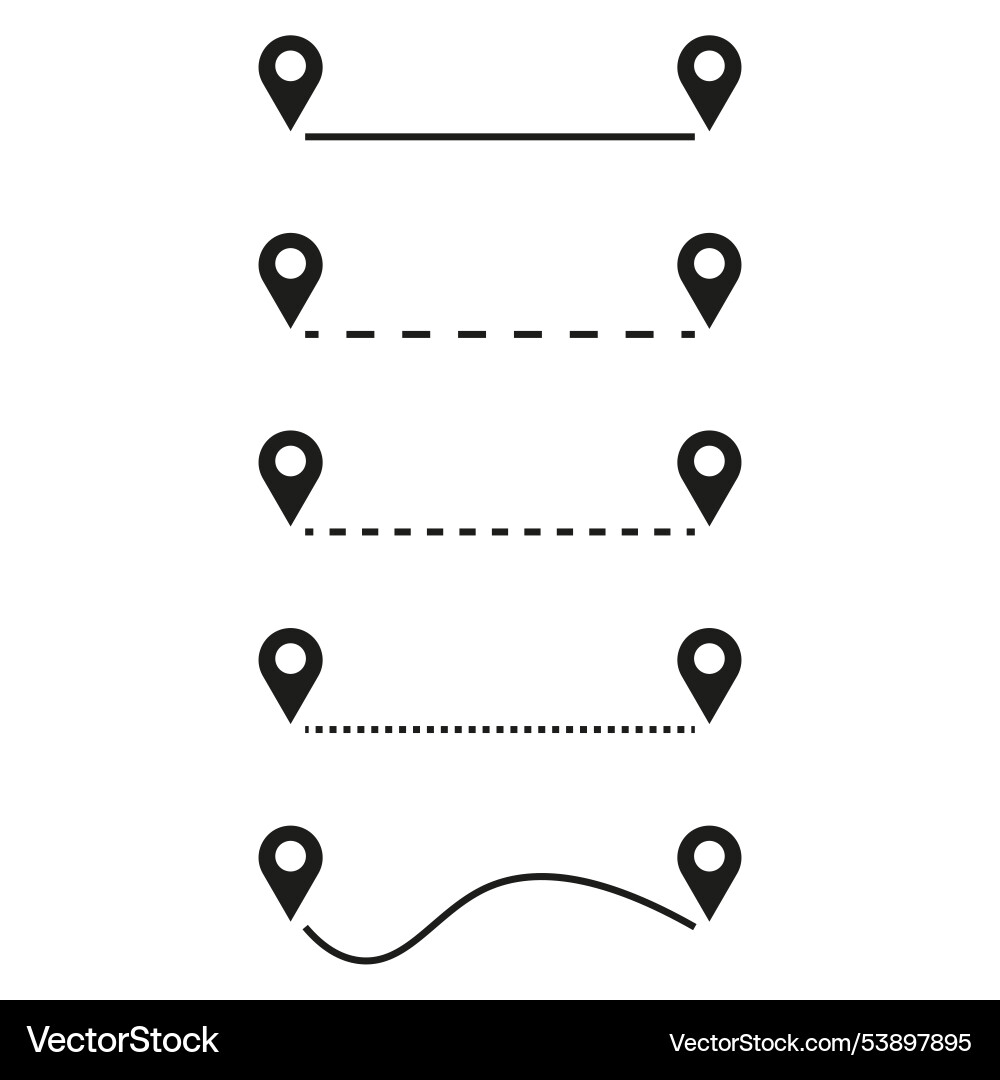 Set of location marker icons with dotted lines Vector Image