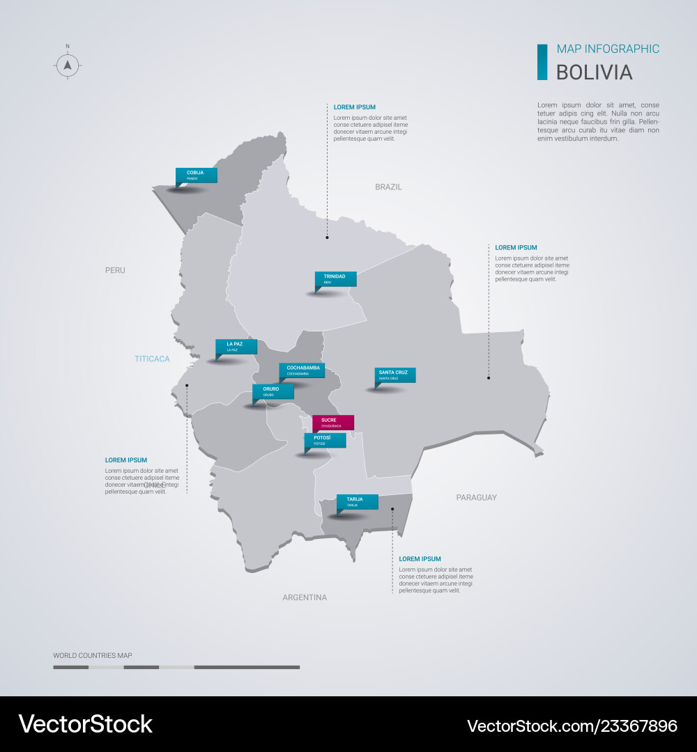 Bolivia map with infographic elements pointer Bolivia map with infographic elements pointer vector image