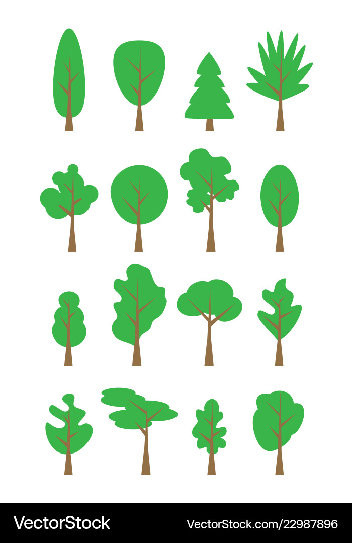 Flat trees set forest tree nature plant vector image