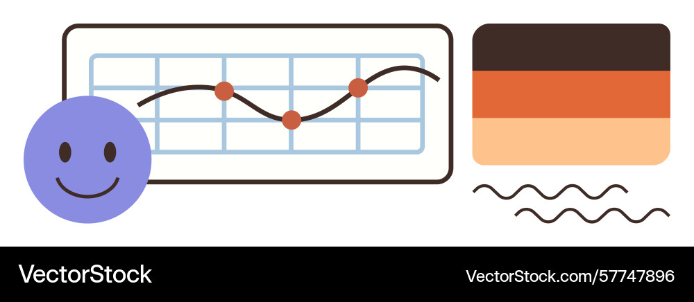 Happy face with graph color palette and wavy Vector Image