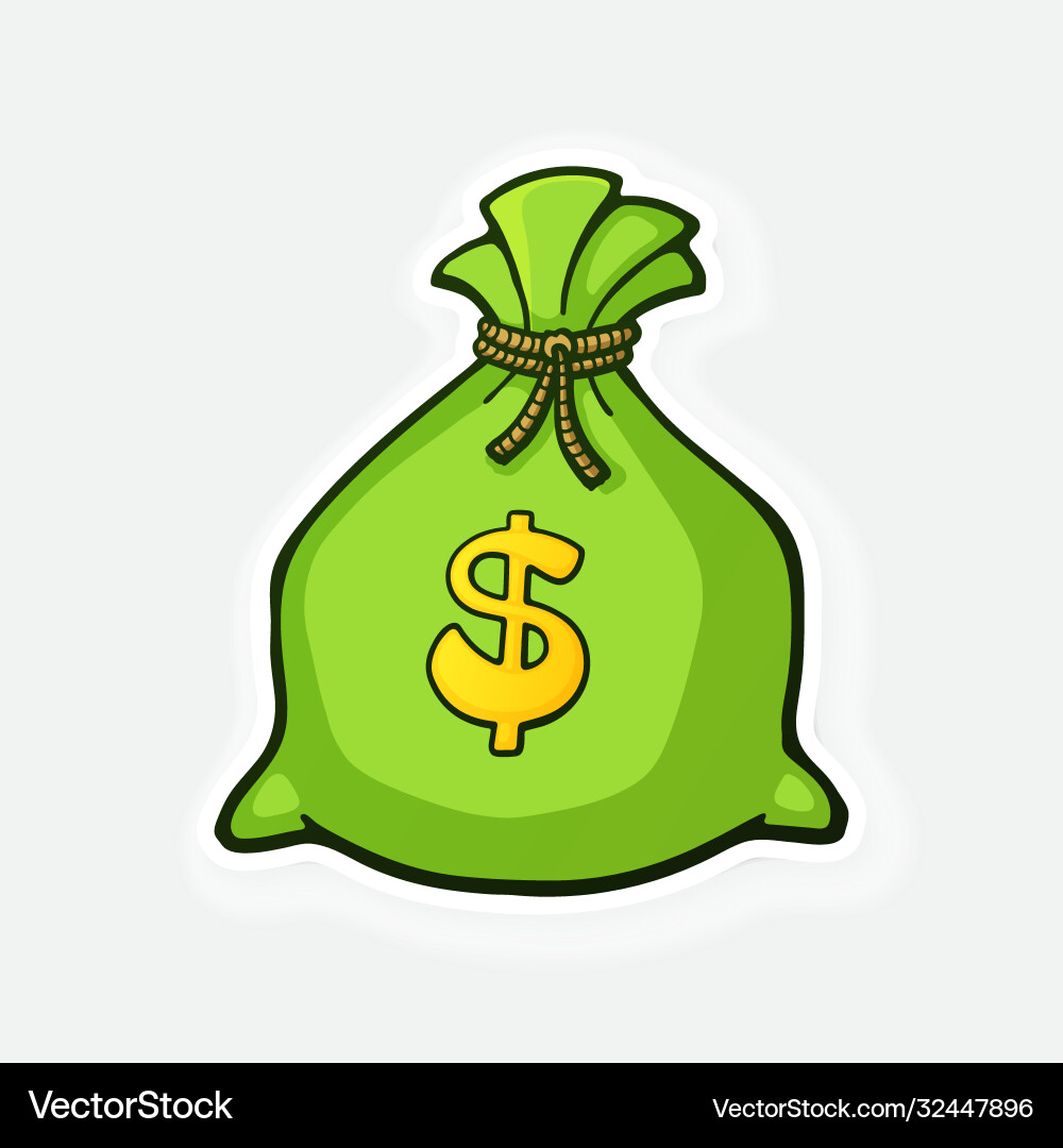 Sticker green bank bag with dollar sign Royalty Free Vector
