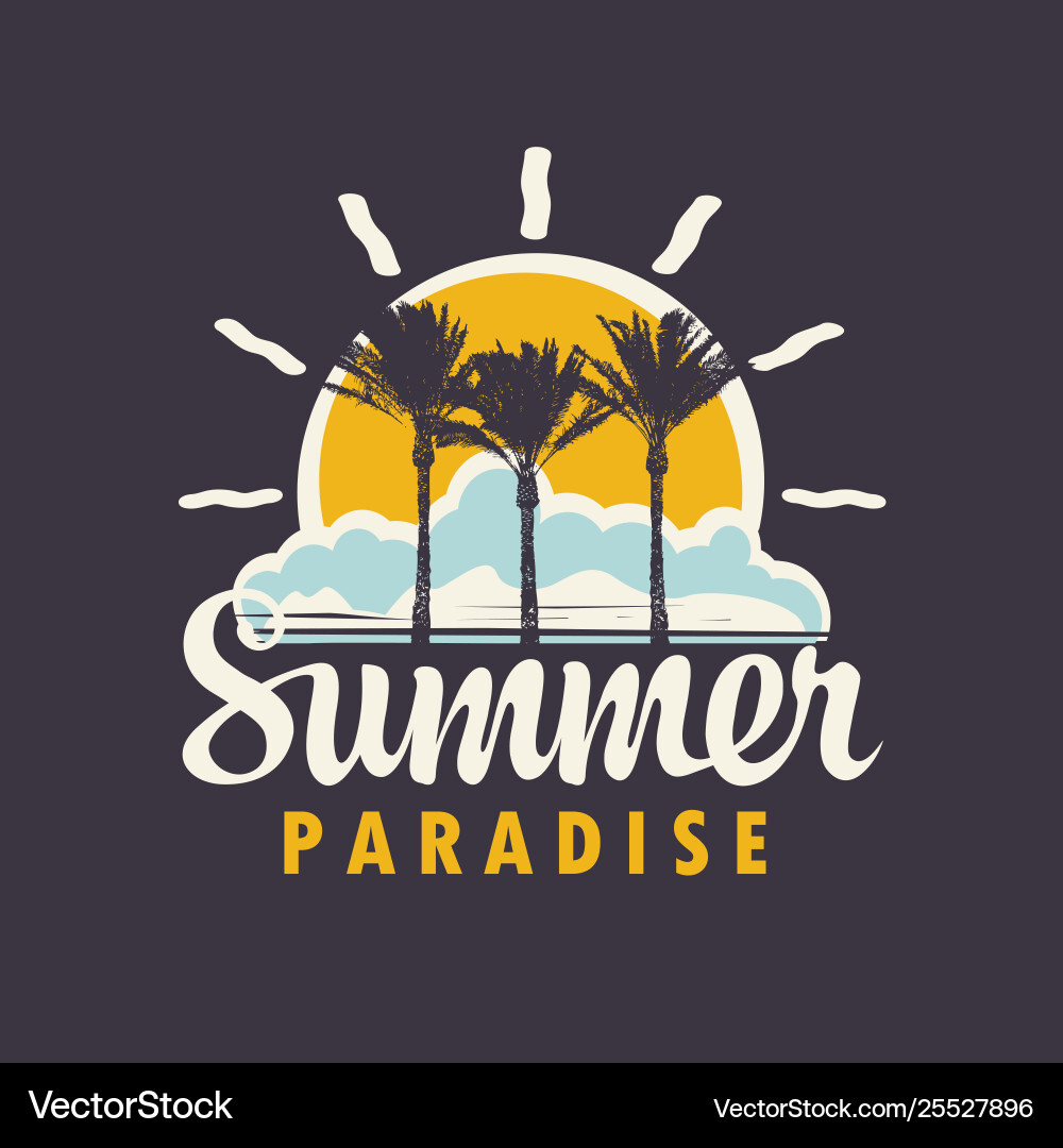 Summer tropical banner with palms sun and clouds Summer tropical banner with palms sun and clouds vector image