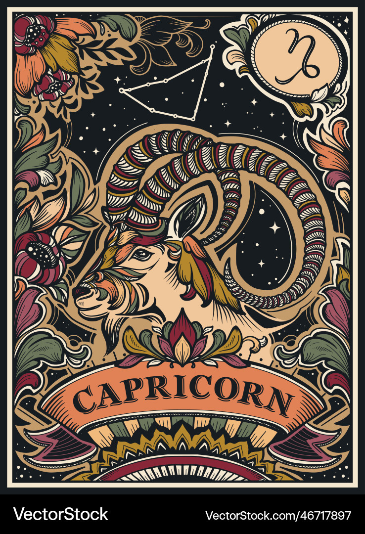 Beautiful colorful pre-made card with capricorn Beautiful colorful pre-made card with capricorn vector image