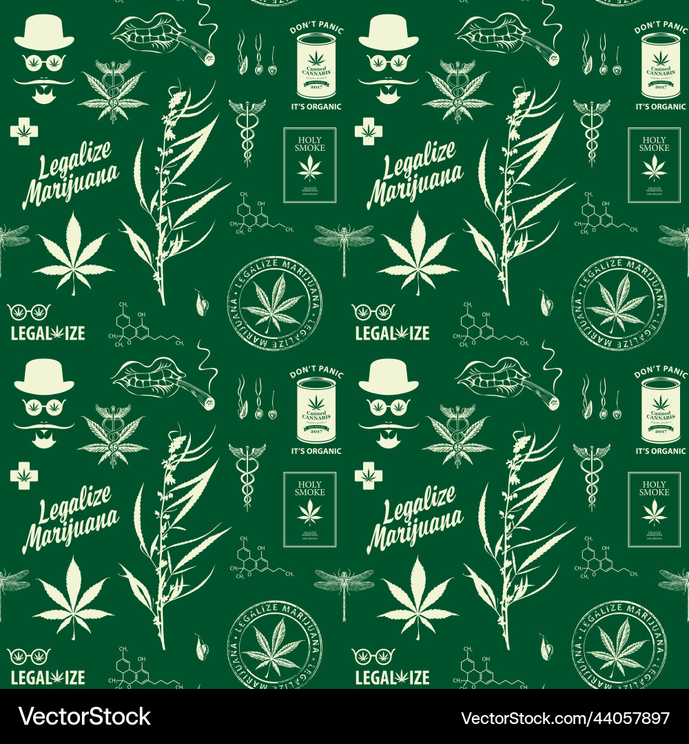 Seamless pattern in retro style on marijuana Seamless pattern in retro style on marijuana vector image