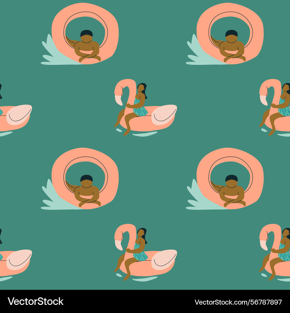 Seamless pattern with diverse children and pool Seamless pattern with diverse children and pool vector image