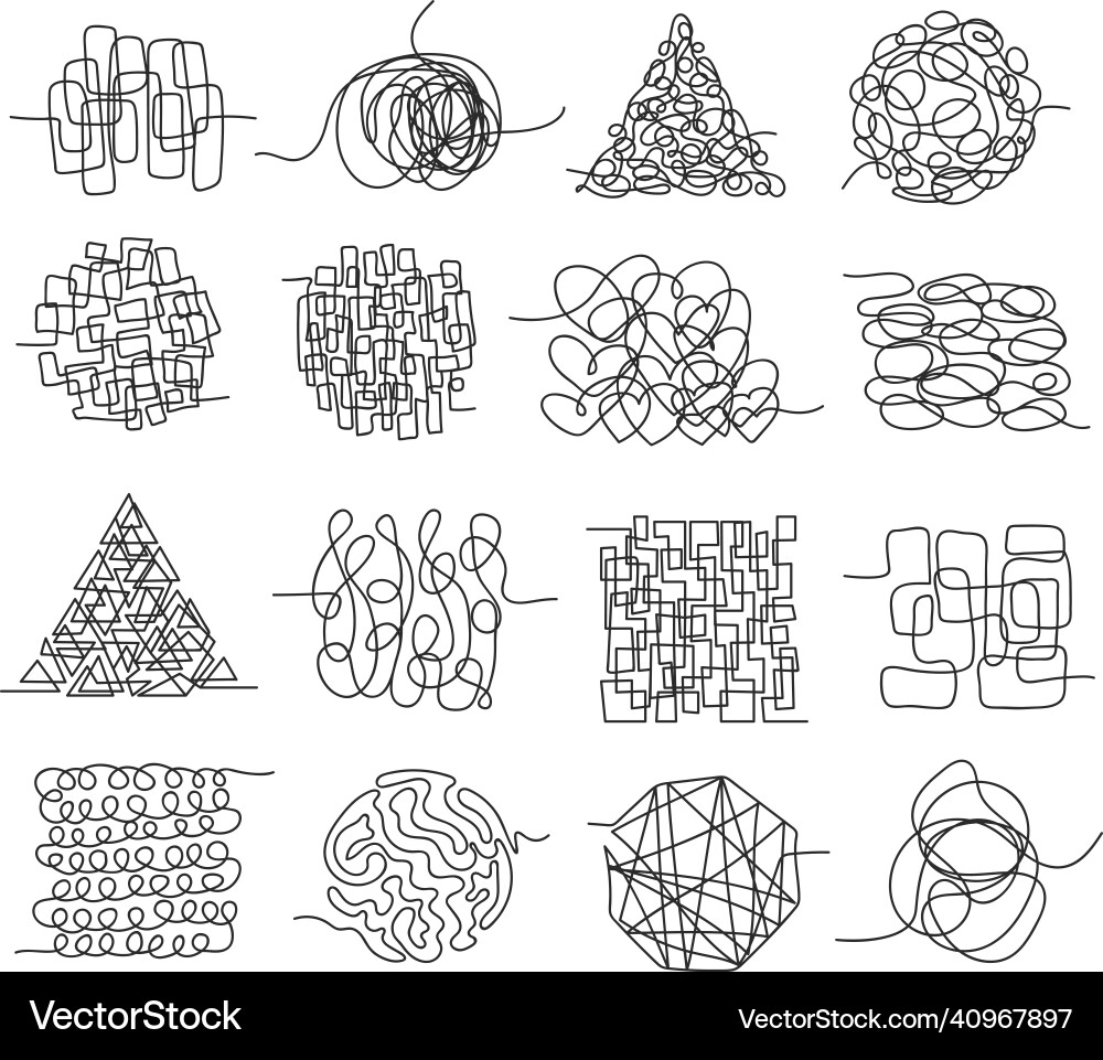 Tangled lines chaos scribbles messy squiggles Vector Image