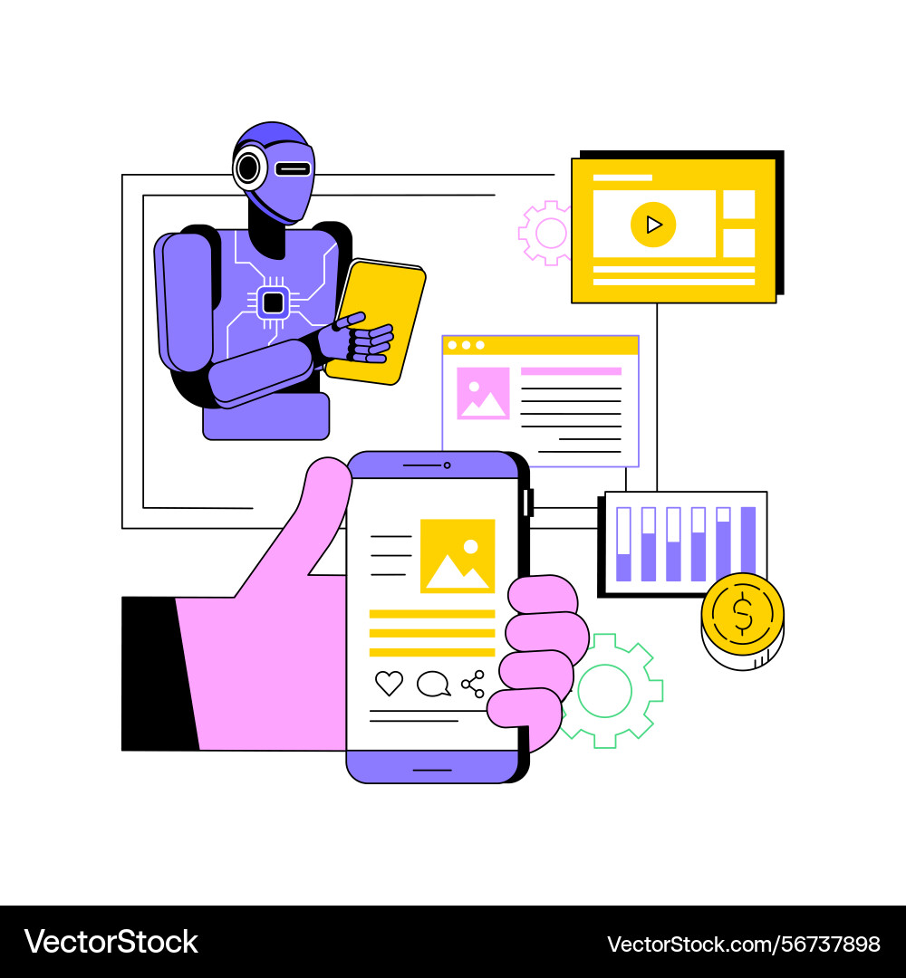 Ai-driven content curation abstract concept Ai-driven content curation abstract concept vector image