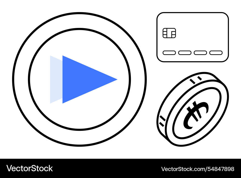 Digital payment methods play button credit card Digital payment methods play button credit card vector image