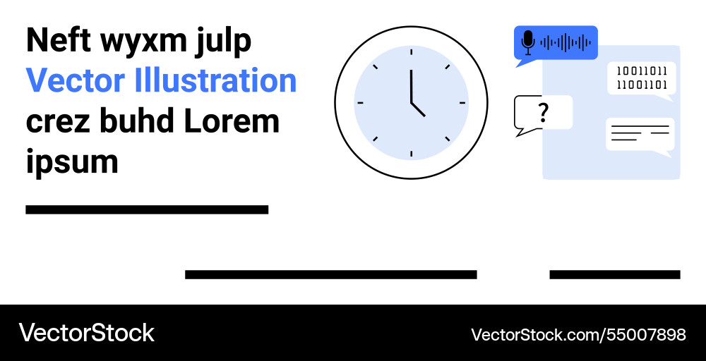 Flat design clock with speech bubbles and binary Flat design clock with speech bubbles and binary vector image