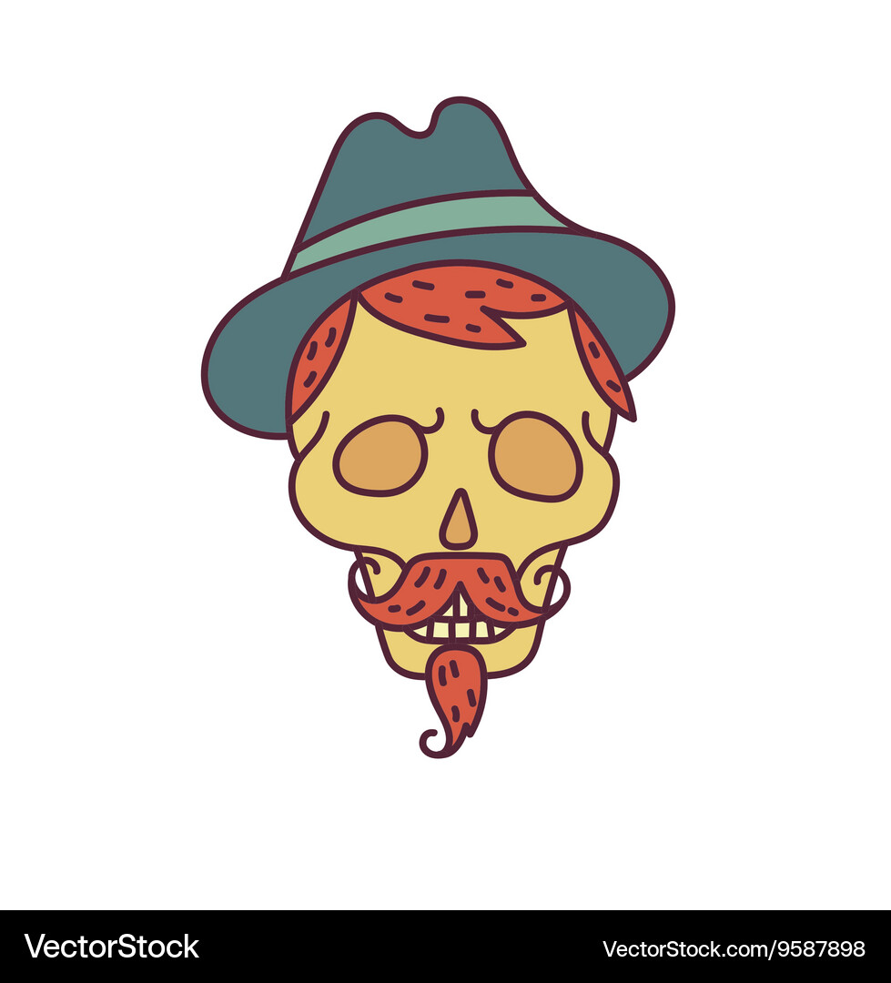 Skull with hipster hairmustachehat and beards Vector Image