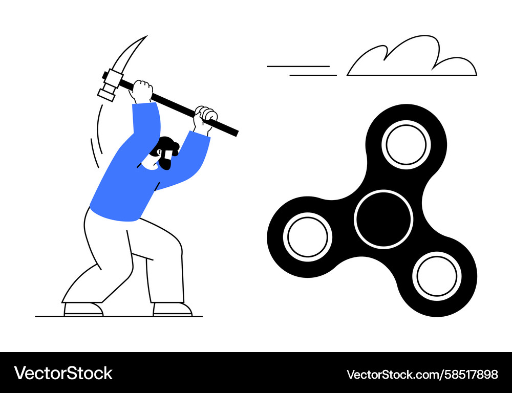 Worker with Pickaxe & Spinner Vector Image