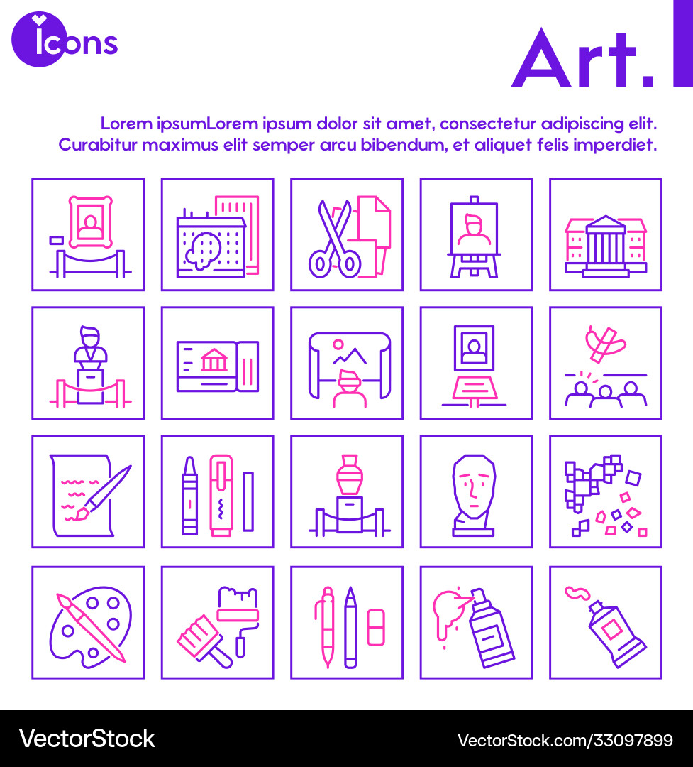 Art color linear icon set editable stroke Art color linear icon set editable stroke vector image