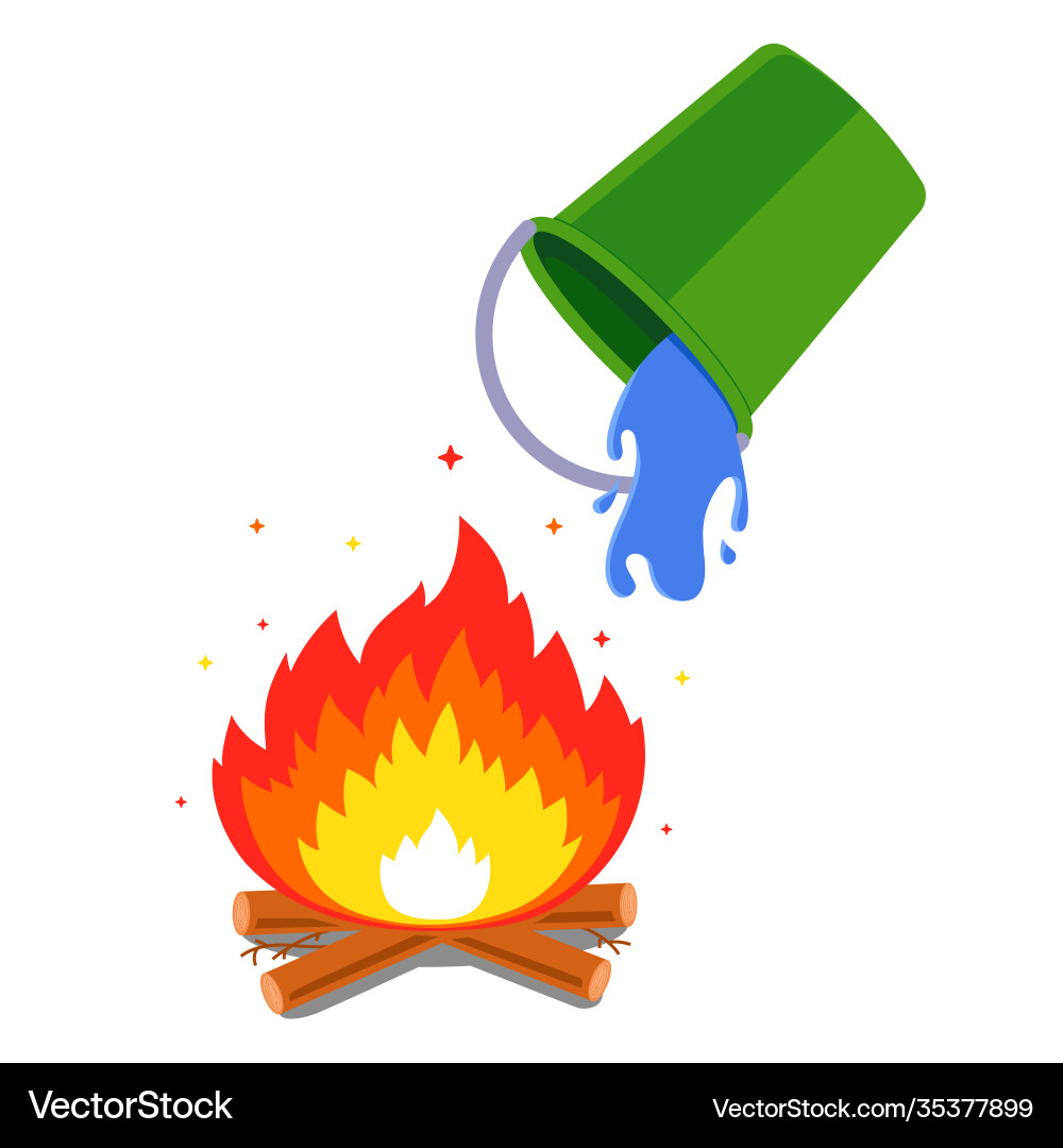 Pour water from a bucket and put out fire vector image