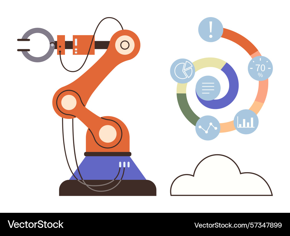 Robotic arm with data visualization elements vector image