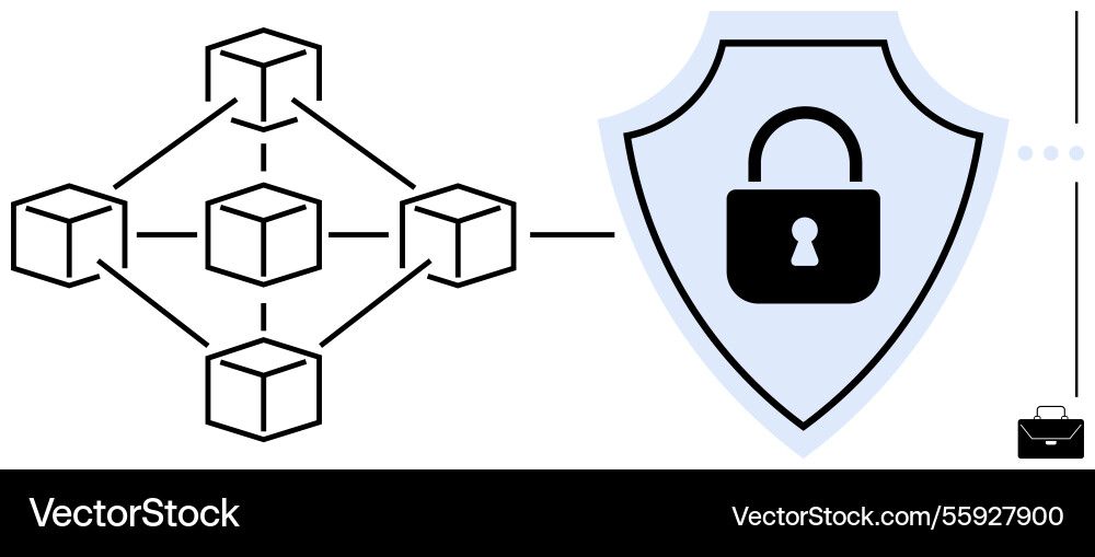 Blockchain network connected to shield lock Blockchain network connected to shield lock vector image