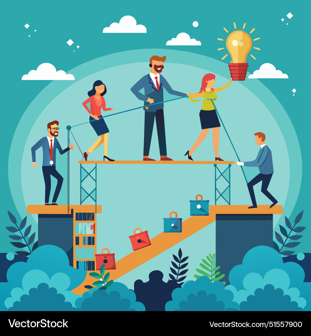 Build business bridge connect path together Build business bridge connect path together vector image