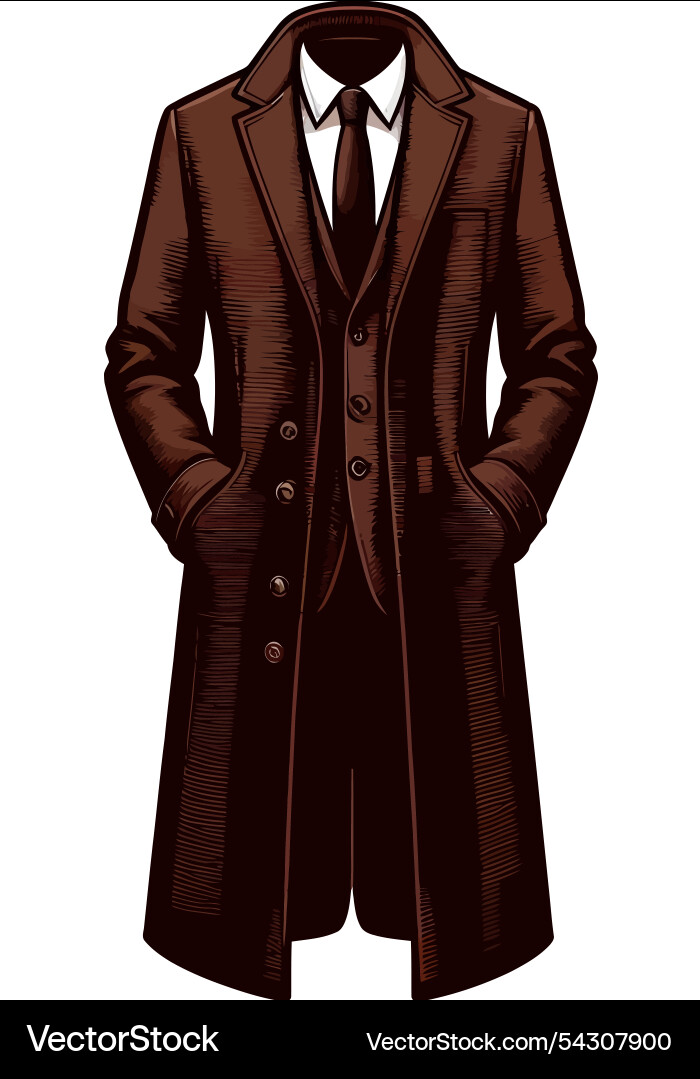 Deep brow color man overcoat art technical Vector Image