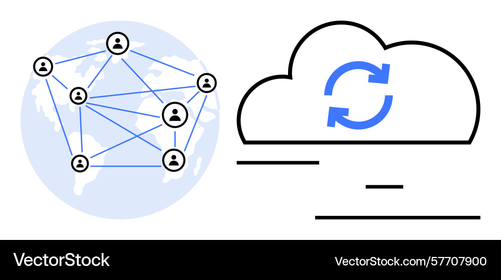 Global network connectivity and cloud sync process vector image