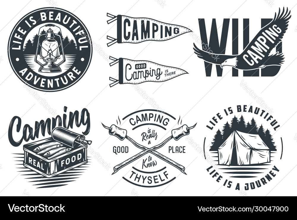 Set camping travel outdoor adventure emblem Set camping travel outdoor adventure emblem vector image