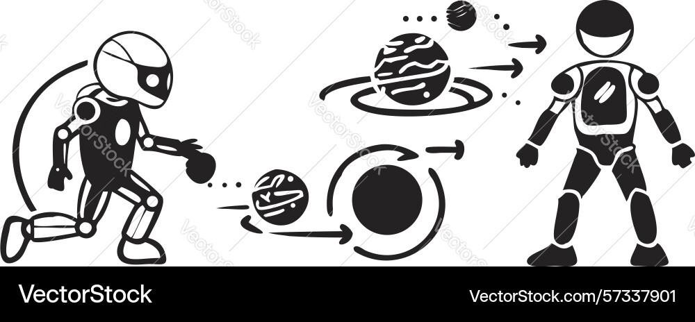 Astronauts exploring abstract space phenomena vector image