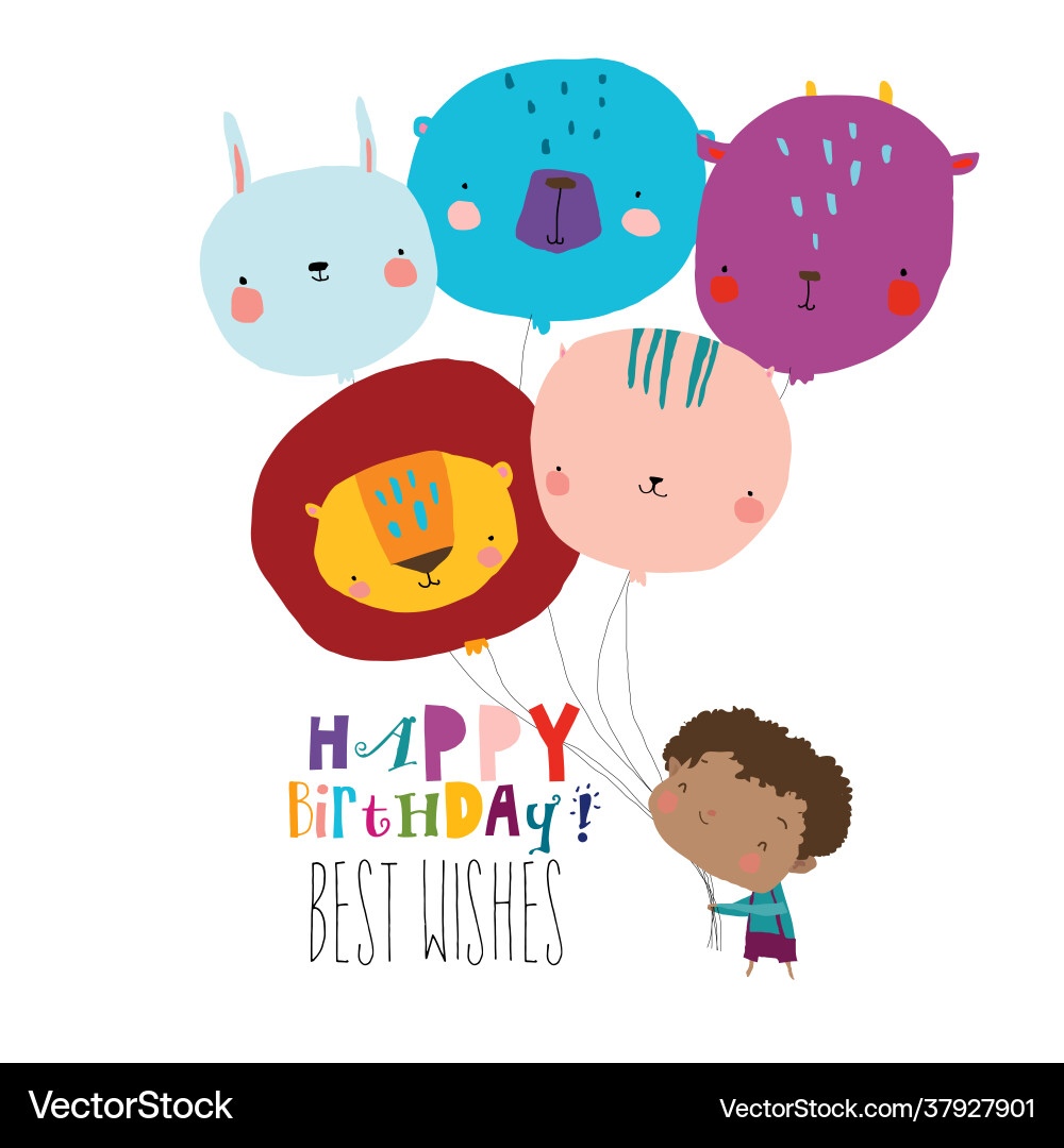 Cute Birthday Card with Balloons Vector Image