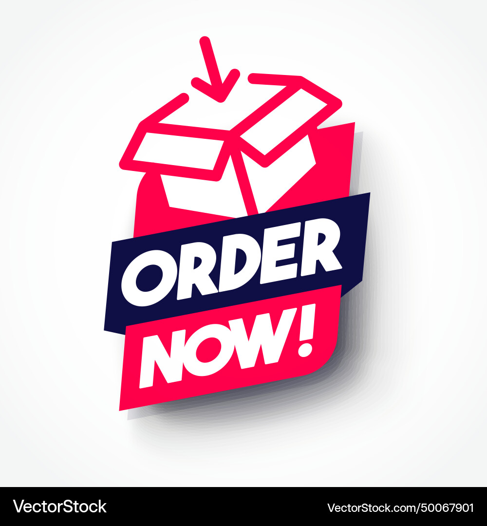 Dynamic label with package icon and text order now Vector Image