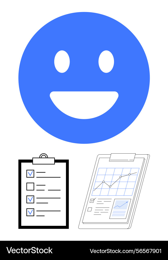 Happy face with checklist and analytics chart Happy face with checklist and analytics chart vector image
