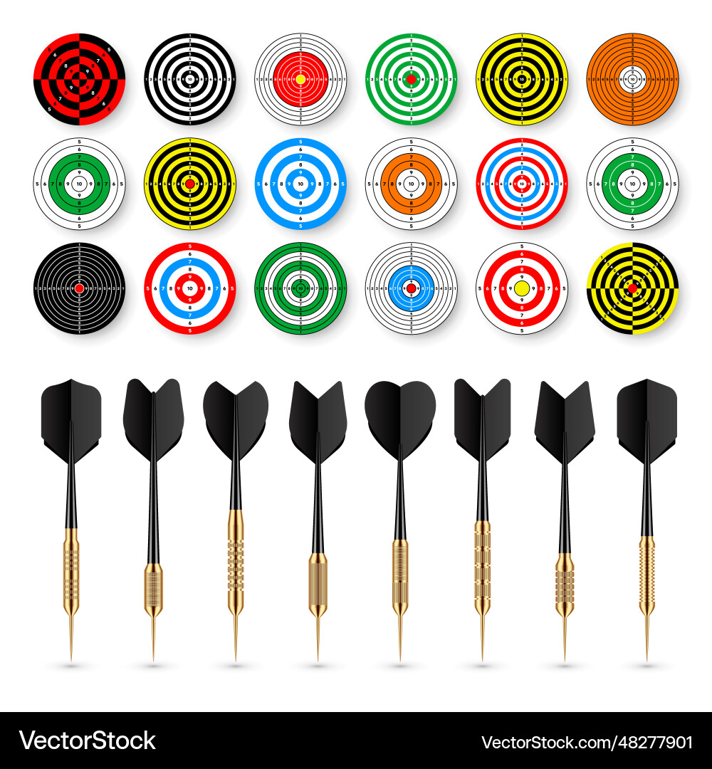 Paper targets with dart arrows and shadows Paper targets with dart arrows and shadows vector image