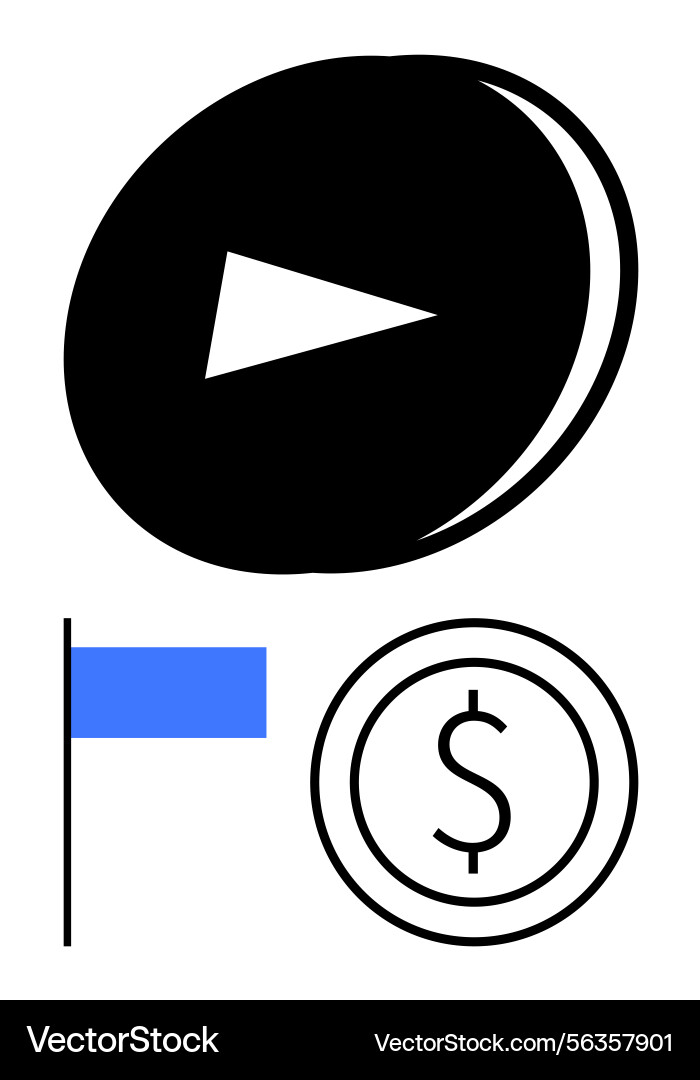 Play button flag and coin icon representing Play button flag and coin icon representing vector image