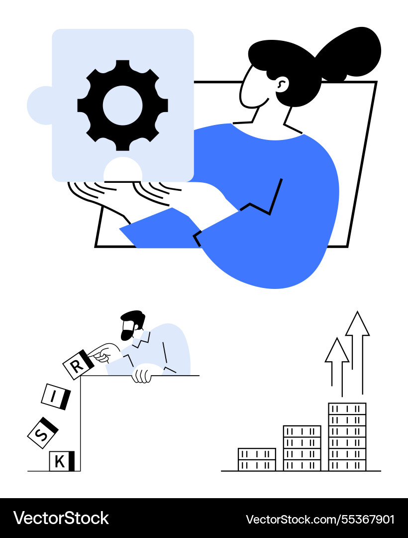 Problem-solving concept with gear puzzle risk Problem-solving concept with gear puzzle risk vector image