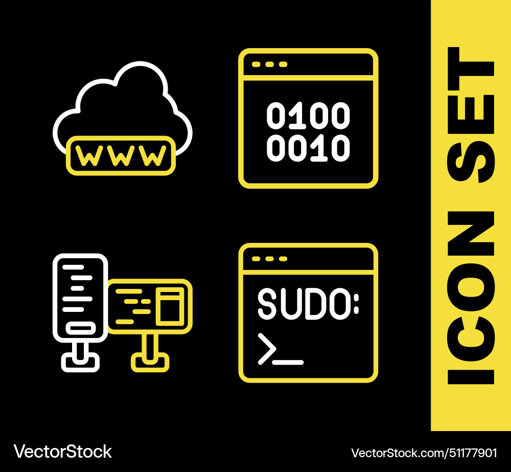 Set line binary code terminal computer Set line binary code terminal computer vector image