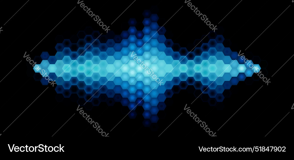 Audio or music shiny sound waveform with hexagonal vector image